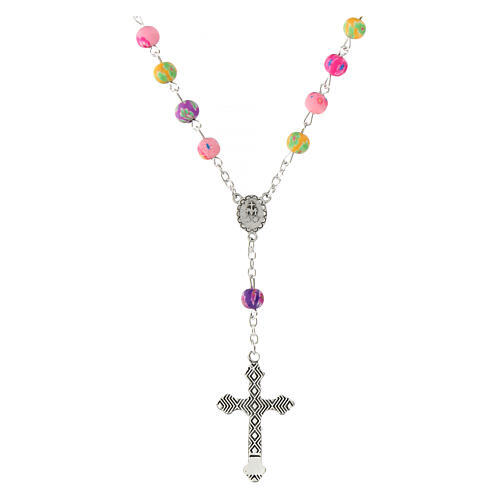 Multicolor rosary bead necklace with Miraculous Mary 2