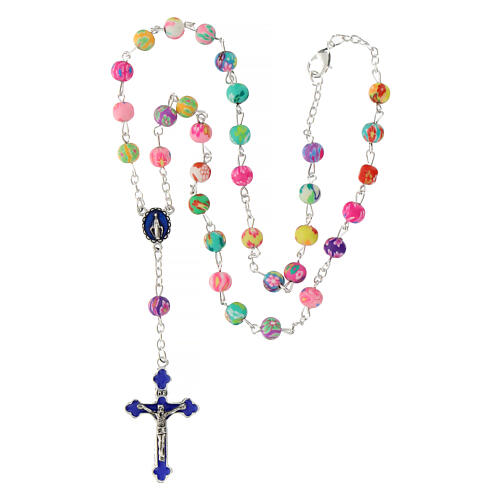 Multicolor rosary bead necklace with Miraculous Mary 3