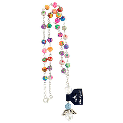 Collier pendentif cristal grains multicolores 7 mm 4