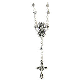 Rosary necklace with 4 mm grey crystal beads and Virgin with Child