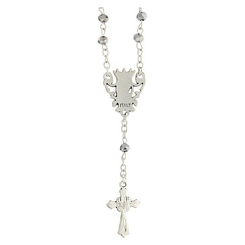 Rosary necklace with 4 mm grey crystal beads and Virgin with Child 2