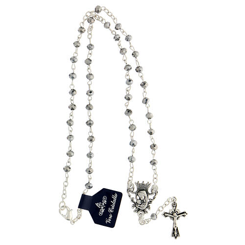 Rosary necklace with 4 mm grey crystal beads and Virgin with Child 3