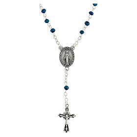 Rosary necklace with 4 mm bleu crystal beads and Miraculous Medal