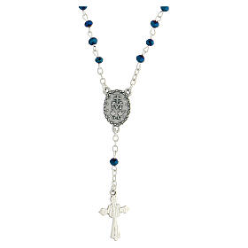 Rosary necklace with 4 mm bleu crystal beads and Miraculous Medal