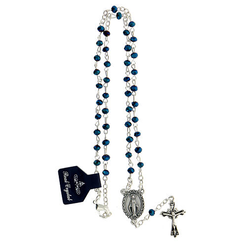 Rosary necklace with 4 mm bleu crystal beads and Miraculous Medal 3