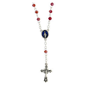 Rosary necklace with 3 mm red crystal beads and Miraculous Medal
