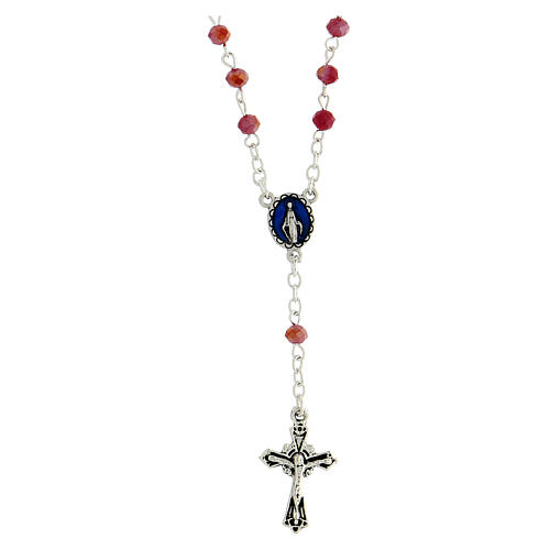 Rosary necklace with 3 mm red crystal beads and Miraculous Medal 1