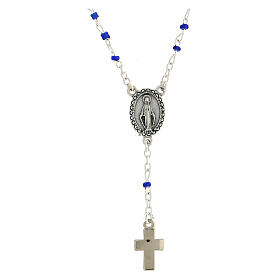 Collar cruz y Virgen Milagrosa granos azules 4 mm