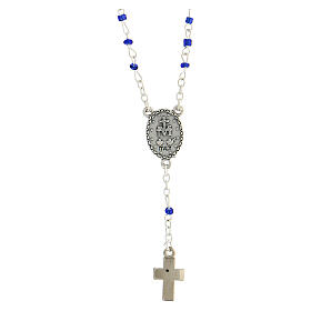 Collar cruz y Virgen Milagrosa granos azules 4 mm