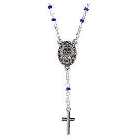 Collier croix et Vierge Miraculeuse grains bleus 4 mm