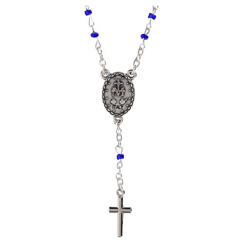 Collier croix et Vierge Miraculeuse grains bleus 4 mm 2