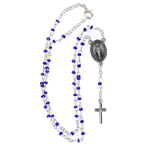 Collier croix et Vierge Miraculeuse grains bleus 4 mm 3
