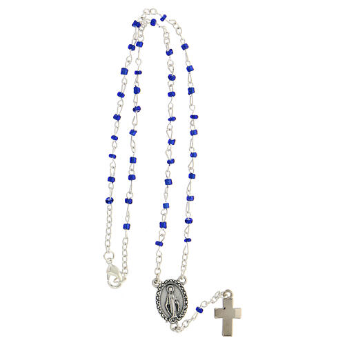 Collana croce e Madonna Miracolosa grani blu 4 mm 3