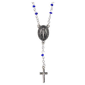 Cross rosary necklace with blue beads Miraculous medal 4 mm