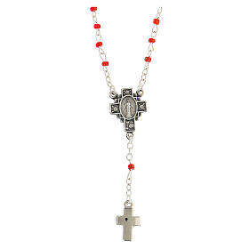 Red glass beads 4 mm necklace with Miraculous cross