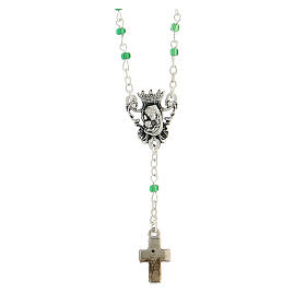 Rosary necklace with 4 mm green glass beads, Miraculous Medal and cross