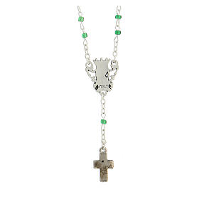 Rosary necklace with 4 mm green glass beads, Miraculous Medal and cross