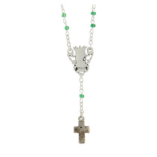 Rosary necklace with 4 mm green glass beads, Miraculous Medal and cross 2