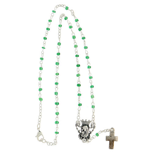 Rosary necklace with 4 mm green glass beads, Miraculous Medal and cross 3