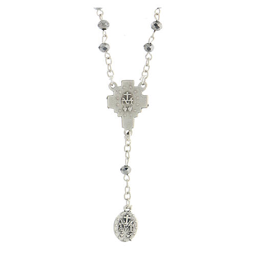 Halskette mit Perlen von 4 mm aus echtem metallisiertem Kristall mit wundertätiger Madonna 2