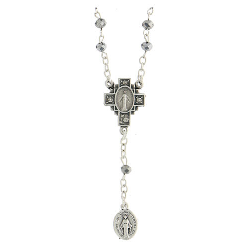 Rosary necklace with 4 mm metallic real crystal beads and Miraculous Medal 1
