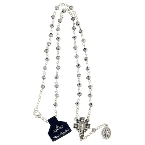 Rosary necklace with 4 mm metallic real crystal beads and Miraculous Medal 3