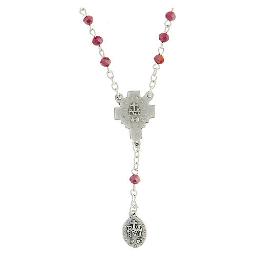 Rosenkranz-Halskette mit 4 Zehnern von 4 mm großen Perlen aus rotem Kristall und wundertätiger Madonna 2