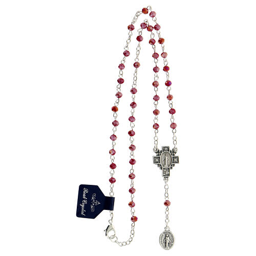 Rosenkranz-Halskette mit 4 Zehnern von 4 mm großen Perlen aus rotem Kristall und wundertätiger Madonna 3