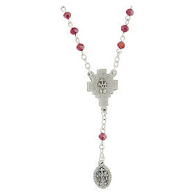 Rosary necklace with 4 mm red real crystal beads and Miraculous Medal
