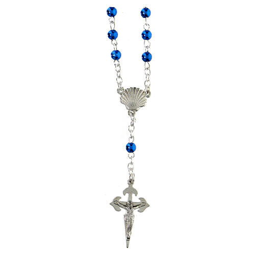 Halskette, 4 mm blaue Perlen, Jakobsmuschel, 2,5 cm Santiago Kreuz 1