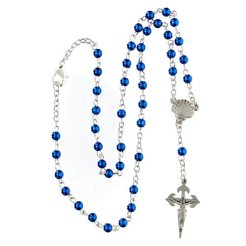 Necklace with 4 mm blue beads, shell-shaped medal and Santiago cross of 2.5 cm 4