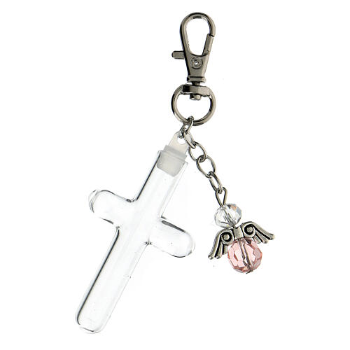 Keyring with pink angel pendant and opening cross 2