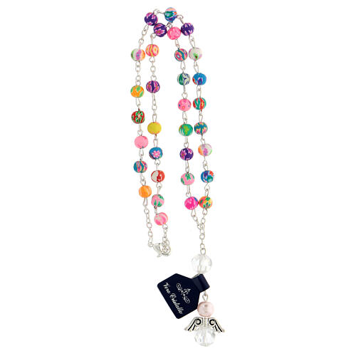 Halskette mit Engelchen aus Kristall und mehrfarbigen Perlen von 7 mm 4