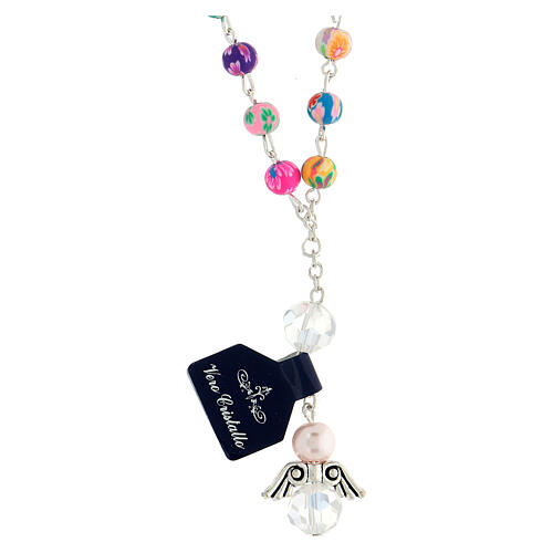 Rosary necklace with 7 mm multicolour beads and crystal angel 1
