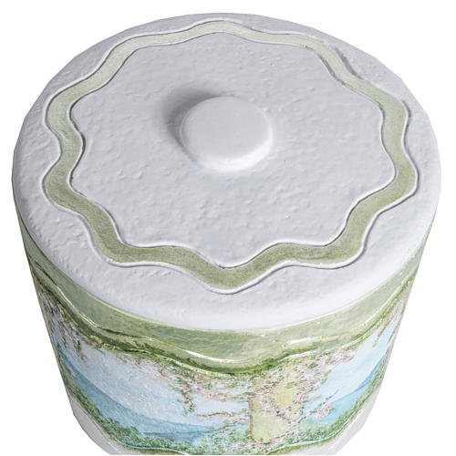 Cremation urn in synthetic marble, with handmade decorations 2