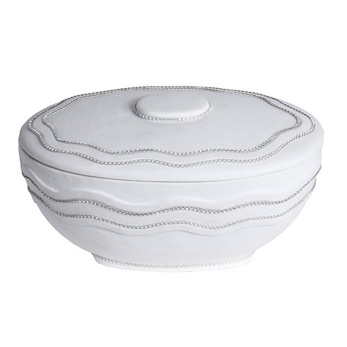 Cremation urn, round, in marble, white with strass 1