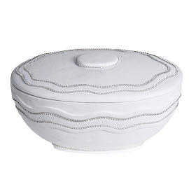 Cremation urn, round, in marble, white with strass