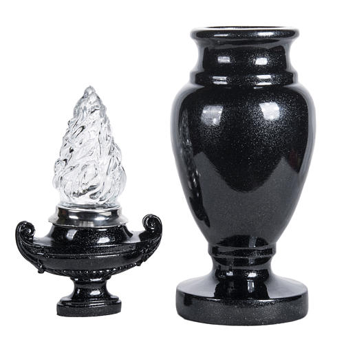 Vase for flowers with light in shiny black marble 1