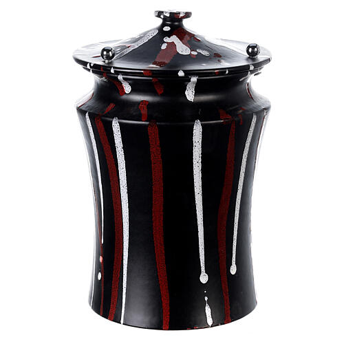 Cinerary urn in ceramic with pommels, brass, black brush strokes 4