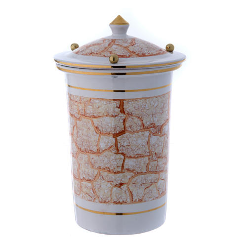 Cinerary urn in ceramic with pommels, white and gold 2