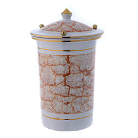 Urna cineraria cerámica con perillas blanco dorado
