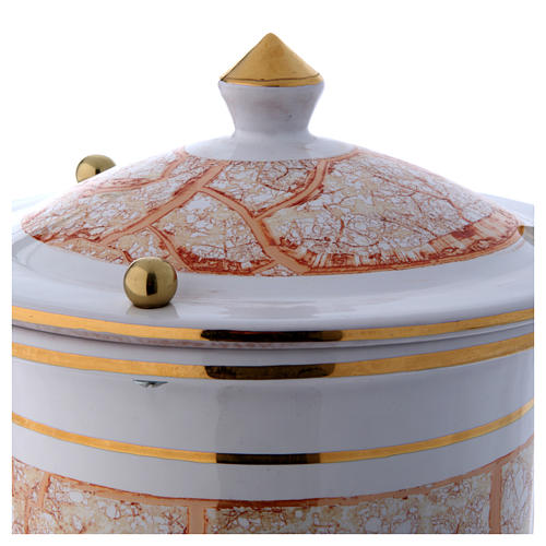 Urna cineraria ceramica con pomelli bianco oro 3