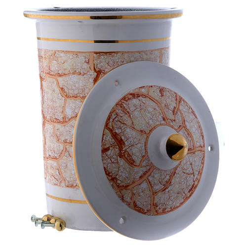 Urna cinerária cerâmica com punhos branco ouro 5