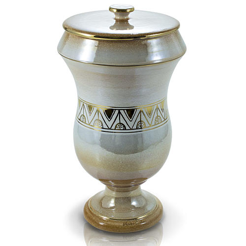 Cremation urn in ceramic with iris and greek decoration 1