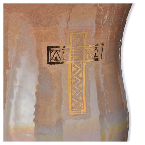 Aschenurne aus Keramik irisfarbig mit Kreuz 2