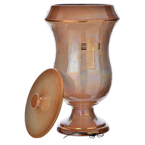 Cinerary urn in ceramic, iris colour with cross 5