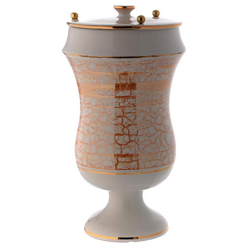 Cremation urn in ceramic, white and gold colour 2