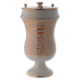 Cremation urn in ceramic, white and gold colour