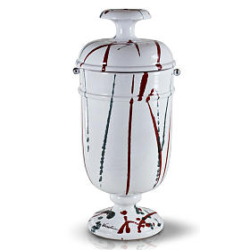 Grabartikel: Aschenurne aus Keramik mit farbigen Spritzern auf Weiß