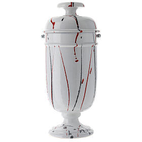 Cremation urn in ceramic, drops of colour on white